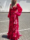 Floral Printed Empire Long Sleeves Maxi Dress
