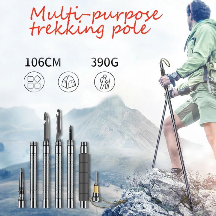 Multi-Function Walking Trekking Stick Pole Folding Defense Stick Screwdriver Kit
