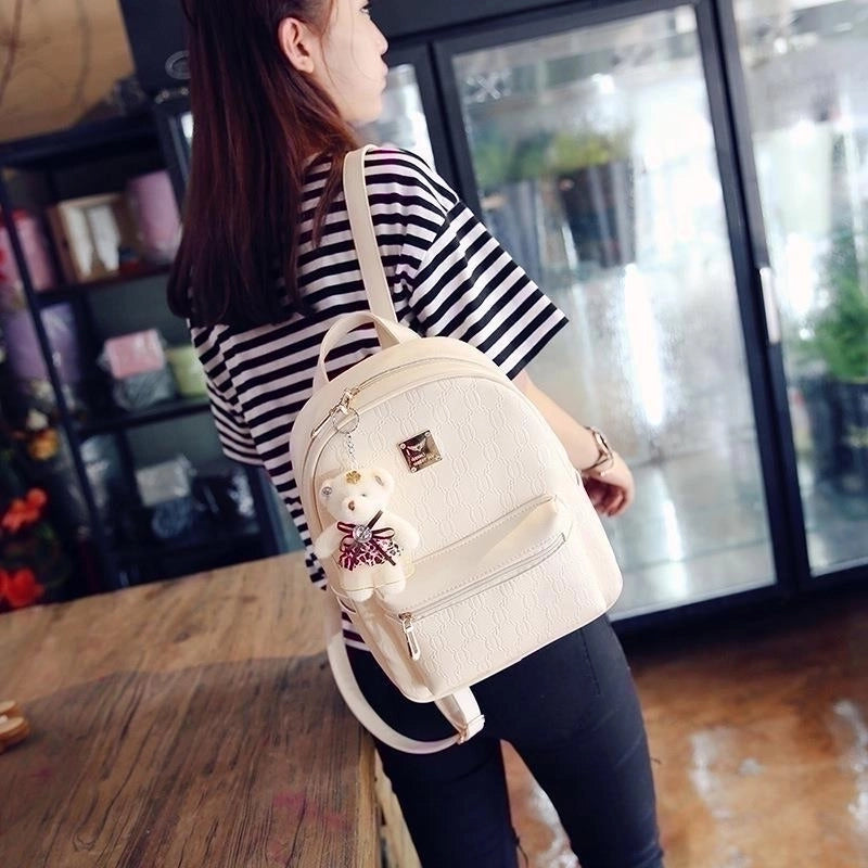 Women’s Pu Leather Letter Solid Color Elegant Bucket Zipper Bag Sets