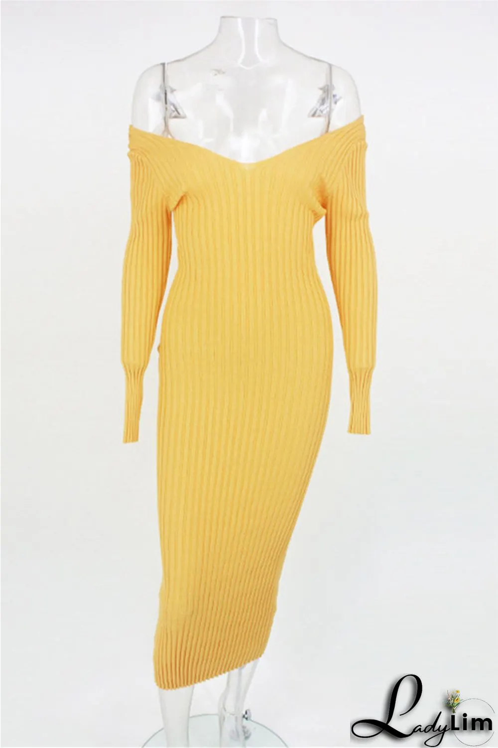 Black Fashion Casual Solid Basic V Neck Long Sleeve Dresses