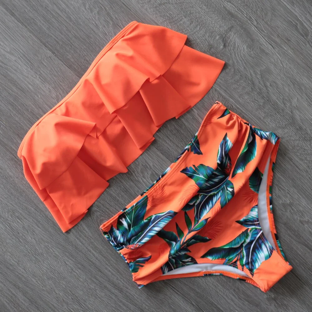 2021 New Sexy Bikinis Women Swimsuit High Waist Bathing Suit Print Floral Swimwear Push Up Bikini Set Vintage Beach Wear Biquini