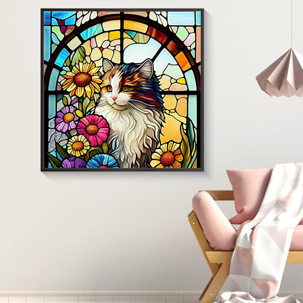 Diamond Painting - Full Round Drill - Stained Glass Cat(Canvas|30*30cm)