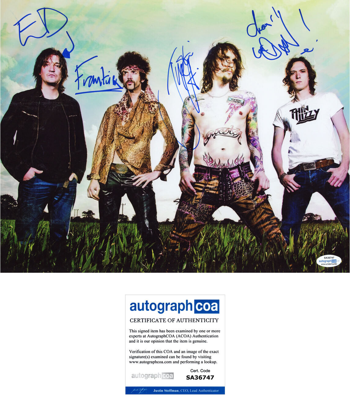 THE DARKNESS All 4 BAND signed Autographed 11X14 Photo Poster painting - Justin Hawkins ACOA COA