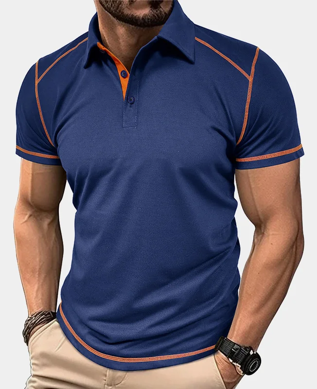 Casual Colorblock Lapel Collar Short Sleeve Polo Shirt 