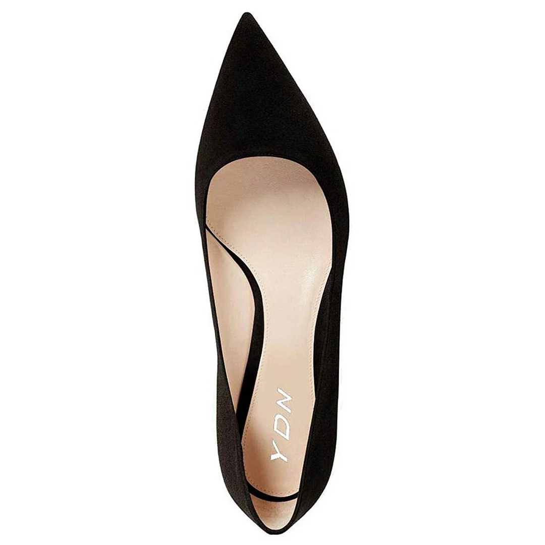 Women's Black Faux Suede Pointed Elegant Pumps with Kitten Heel