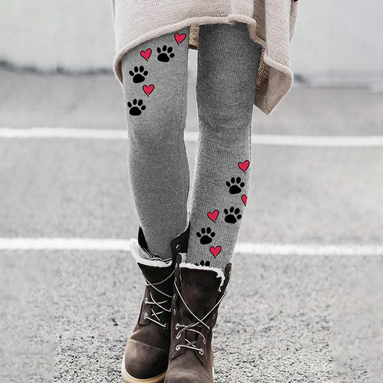 Comstylish Dog Paw Print Casual Everyday Leggings