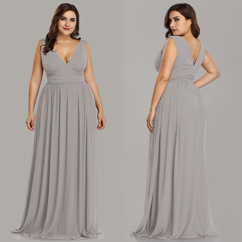 Elegant V-Neck Sleeveless Long Plus Size Prom Dress Online