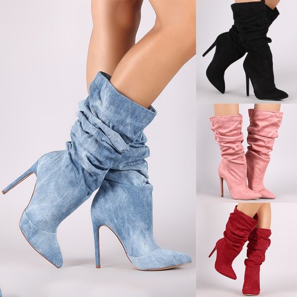 Women High Heel Boots Pointed Toe Thin Heel Mid Calf Boots Plus Size Female Footwear - Shop Trendy Women's Clothing | LoverChic