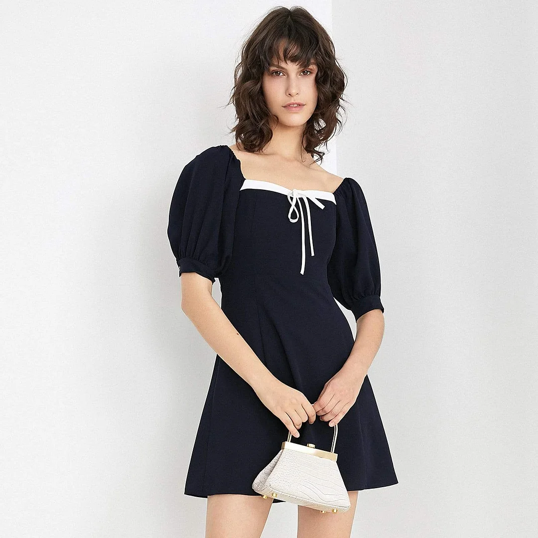 Draping Neckline Navy Mini Dress