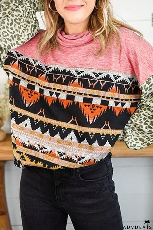 Splicing Long Puff Sleeve Sweatshirt