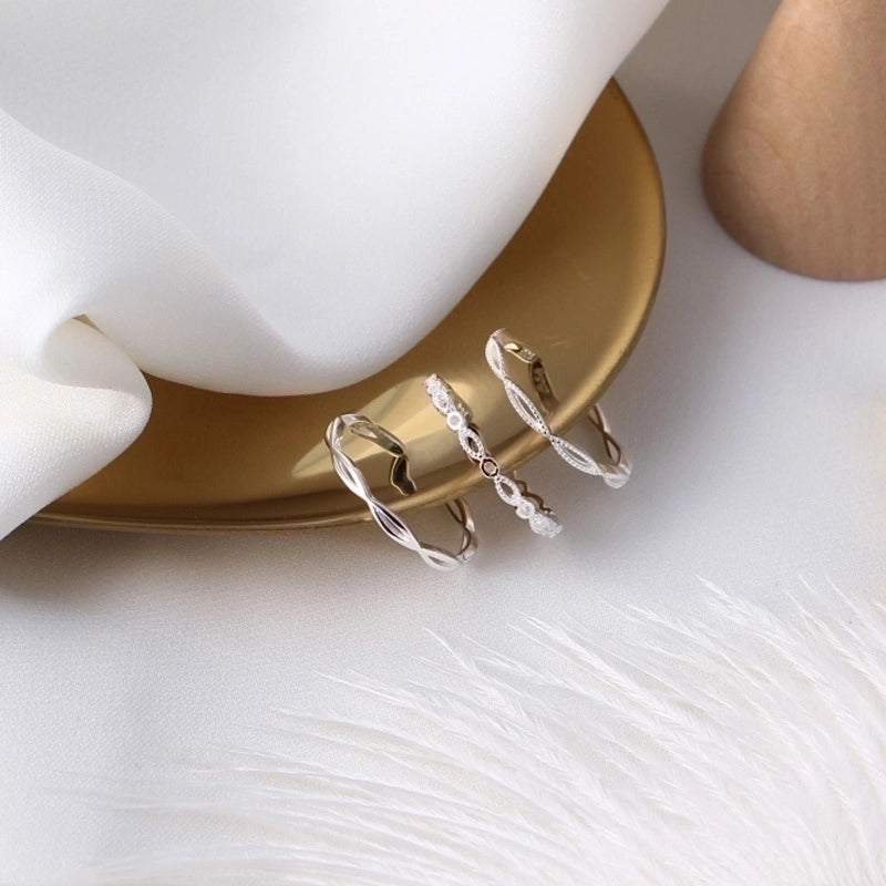 Simple Sterling Silver Ring S925 Korean Baroque Style Diamond Ring