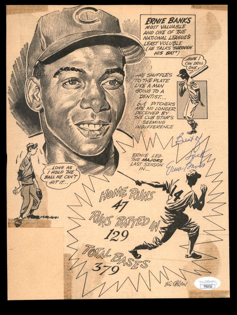 Ernie Banks Harmon Killebrew JSA Signed 8x10 Photo Poster painting 1960`s Cartoon Page Autograph