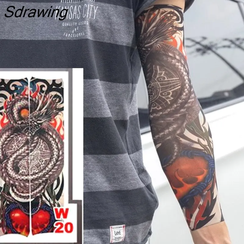 Sdrawing Temporary Tattoo Sleeve Tattoos Full Long Arm Tattoo Sleeve Men Elastic Nylon Tattoos skull dragon snake tiger tatoo sleeve