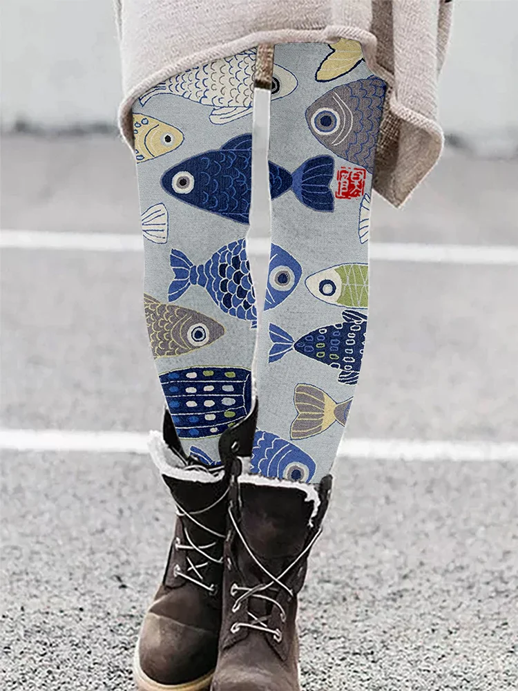 Vintage Fish Japanese Art Comfy Leggings