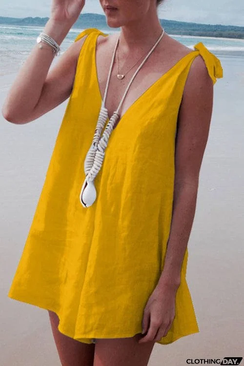 Tie Shoulder V Nck Romper