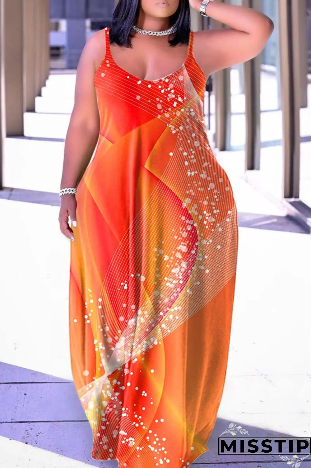 Multicolor Sexy Casual Backless Spaghetti Strap Long Dress Dresses