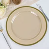 10 Pack | 10" Regal Taupe and Gold Round Plastic Dinner Plates