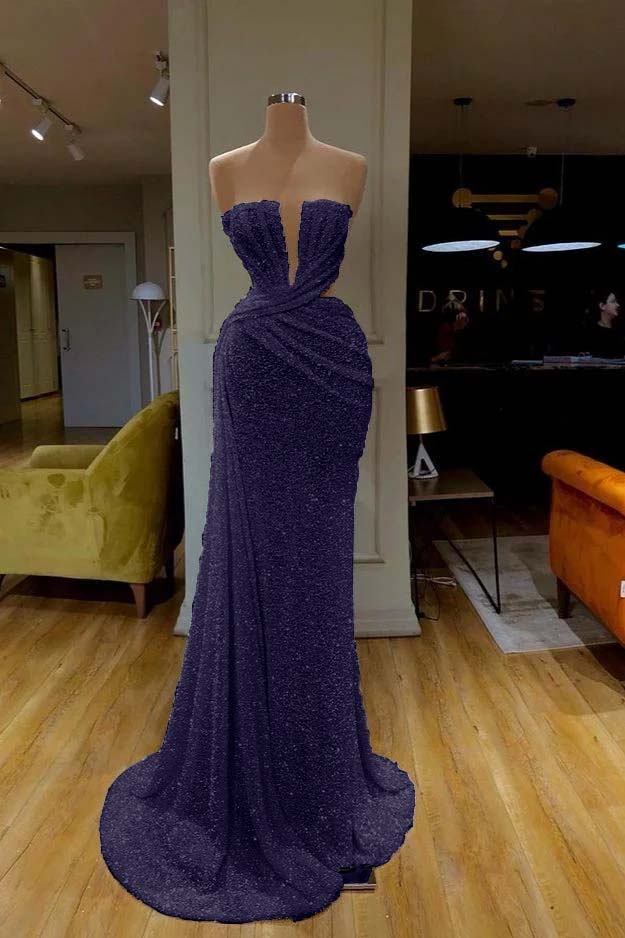 Hidais Sequins Sleeveless Gorgeous White Strapless Prom Dress With Pleated Online