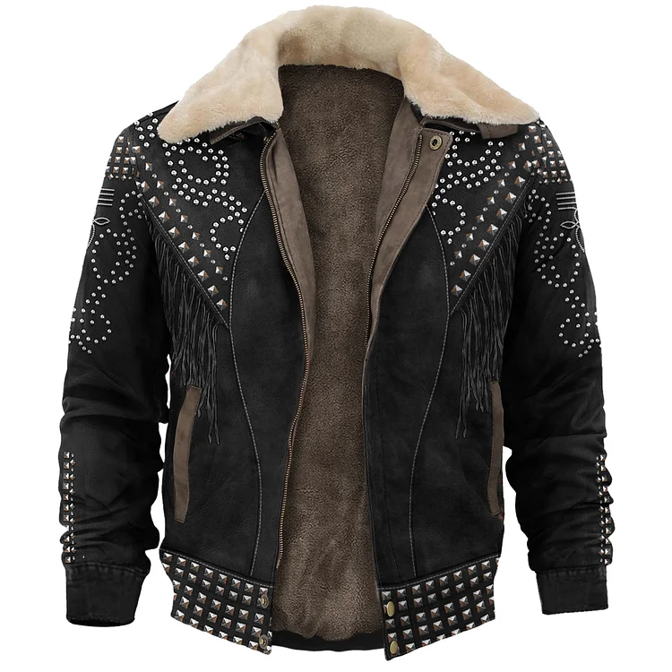 Retro American Western Ffeather Fringed Denim Jacket Print Unisex Deluxe Outerwear