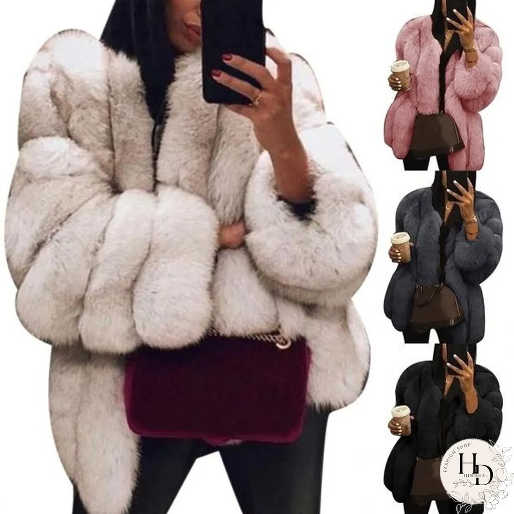 Fashion Winter Solid Color Thicken Faux Fur Coat Women Loose Warm Long Sleeve Jacket(SIZE:S-XXXXXL)