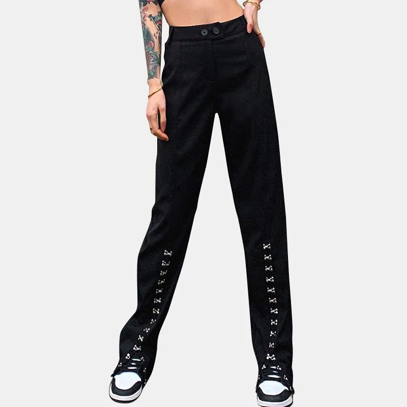 High Waist Split Straight Pants