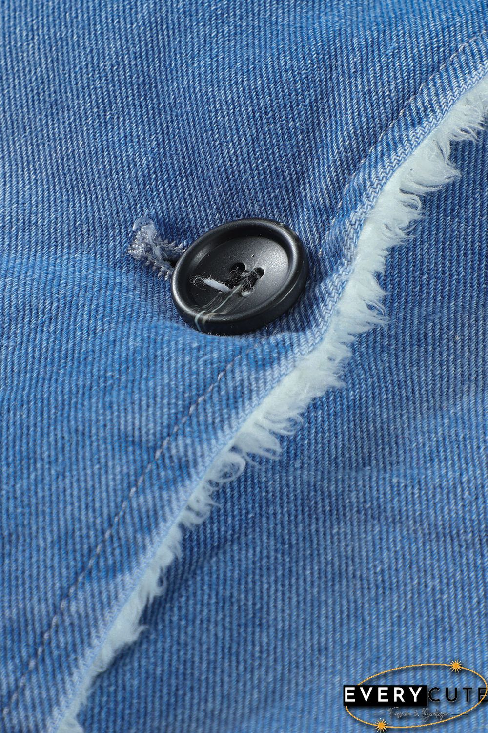 Sky Blue Lapel Collar Button Fleece Jacket