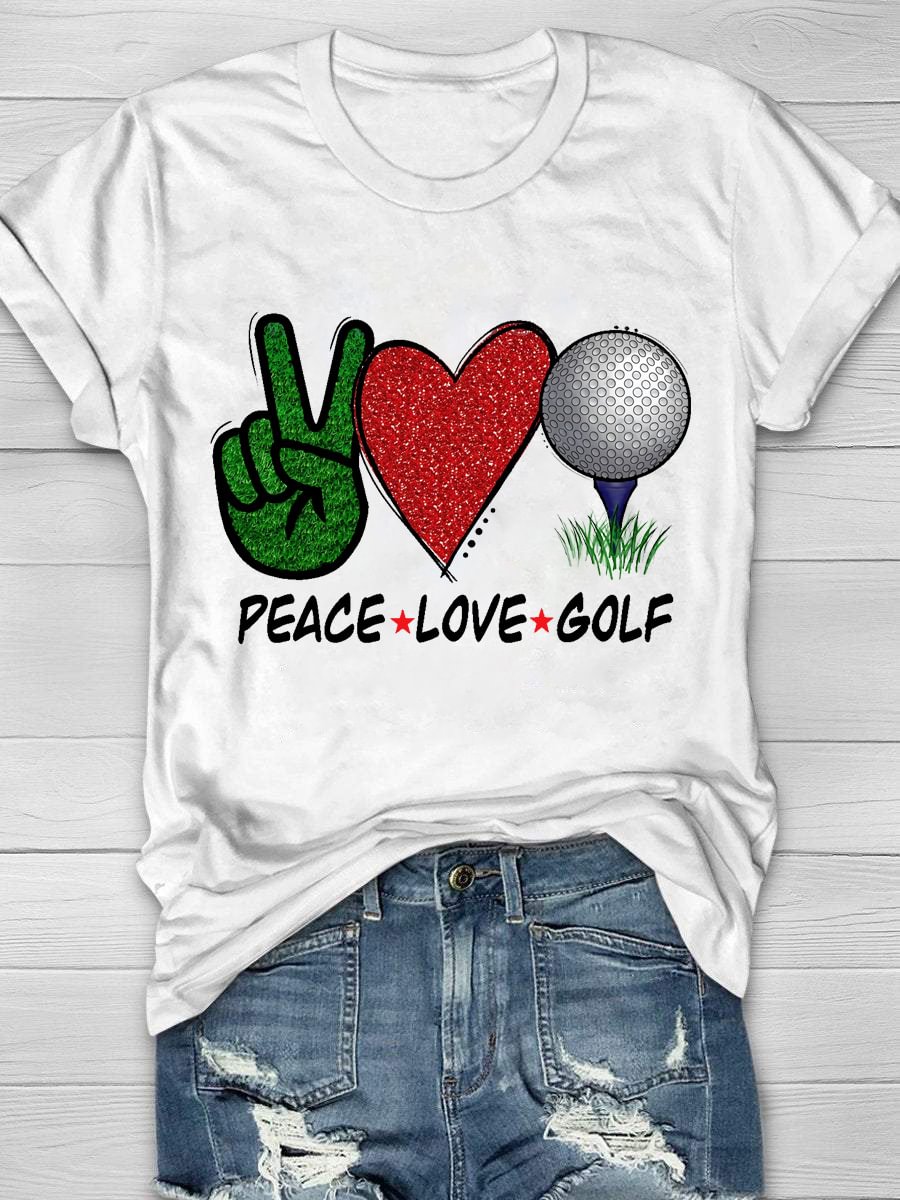 Peace Love And Golf Print Short Sleeve T-Shirt