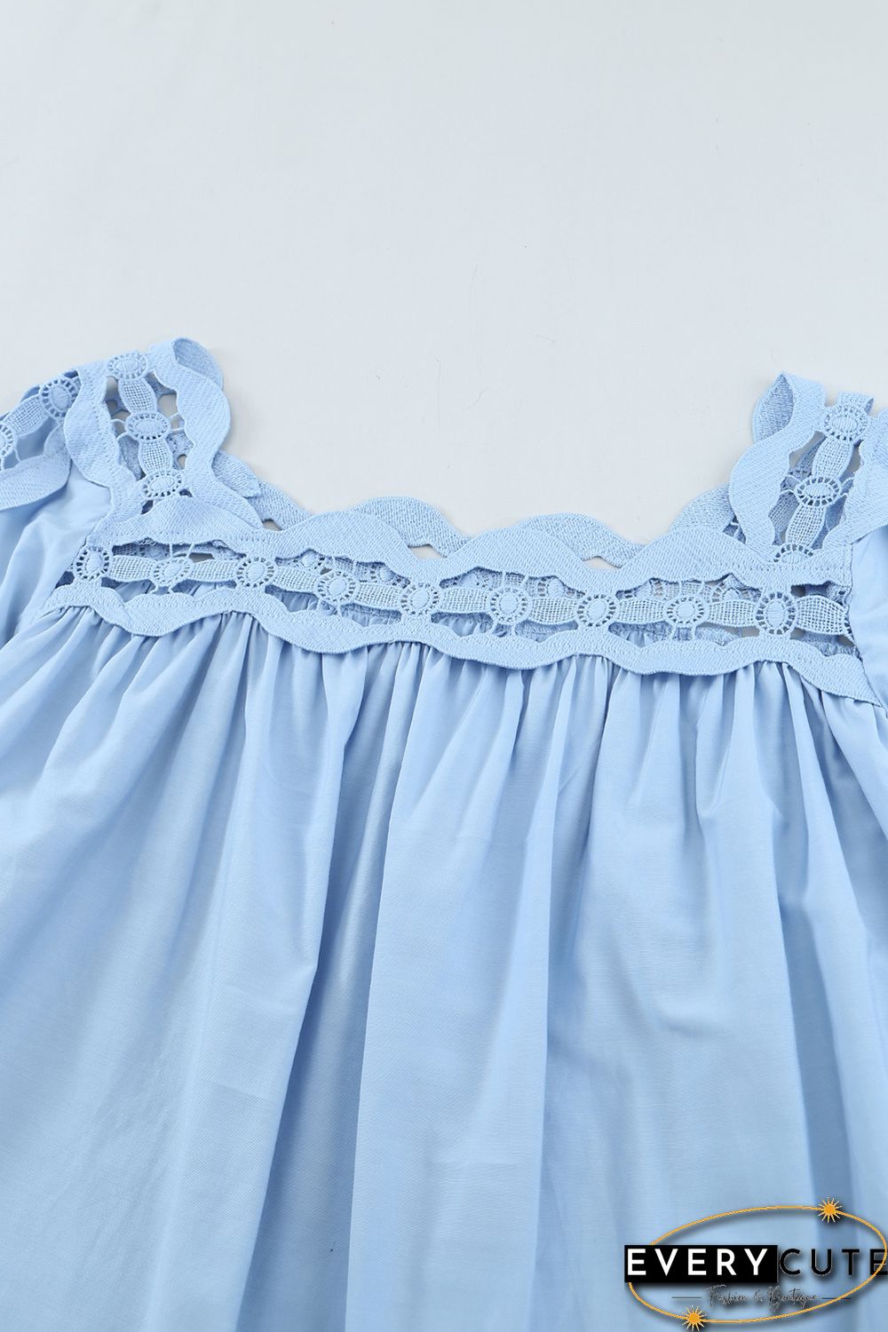 Sky Blue Crochet Trim Hollow-out Blouse