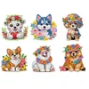 (US Local)6Pcs Acrylic Flower Dog Diamond Painting Refrigerator Magnet Craft Kit