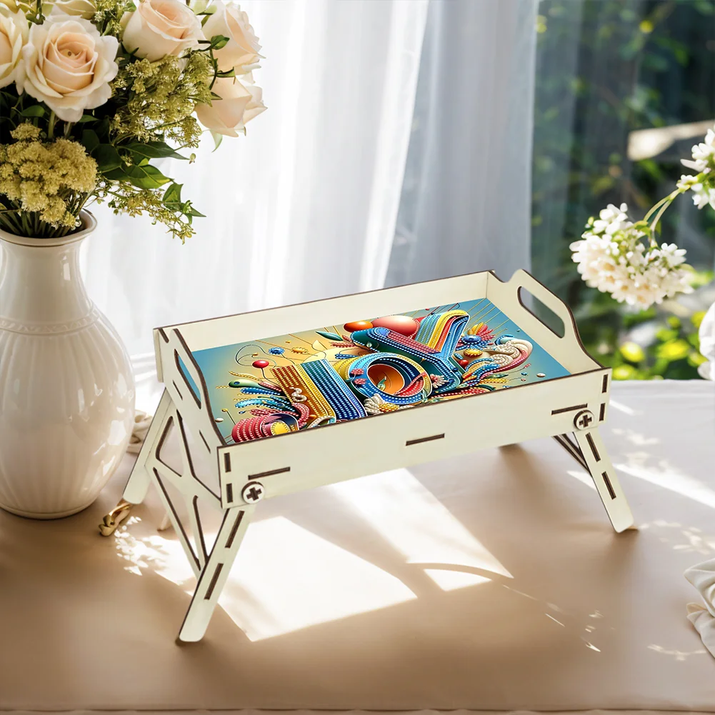 DIY Diamond Painted Dining Plate with Handle Wooden Food Tray Home Decor Gift