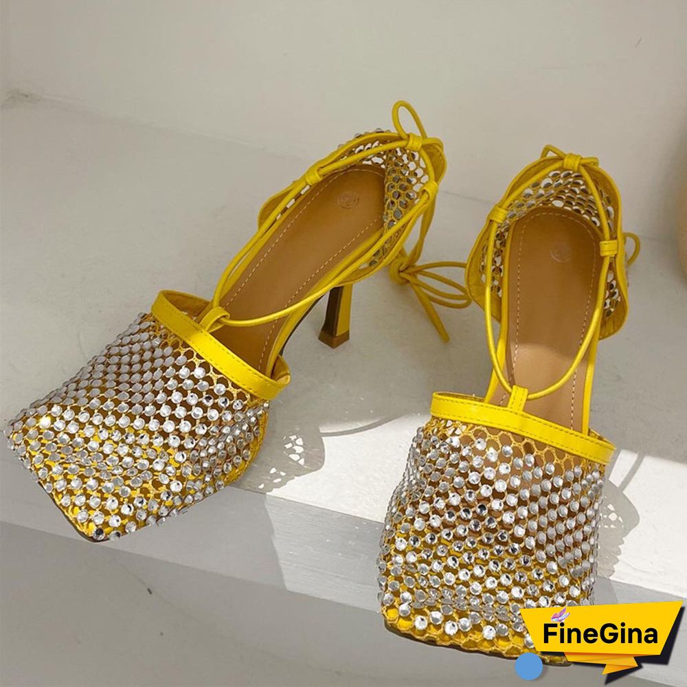 Yellow Fashion Casual Sequins Patchwork Rhinestone Square Out Door Shoes