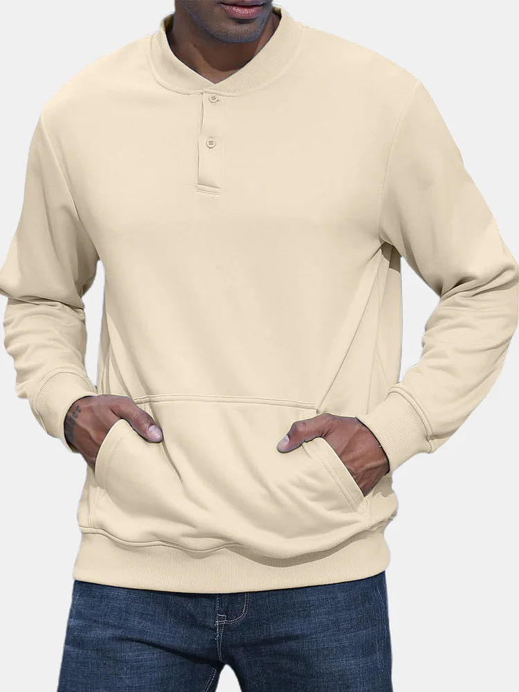 Men's Henley Casual Long Sleeve Warm Stylish Button Pocket Pullover Sweater