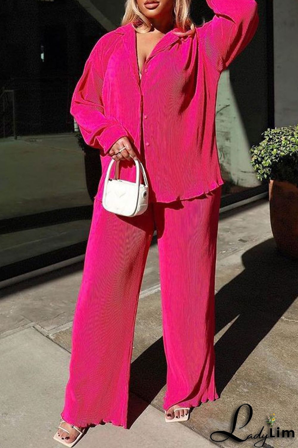 Purple Casual Solid Patchwork Buckle Turndown Collar Long Sleeve Two Pieces