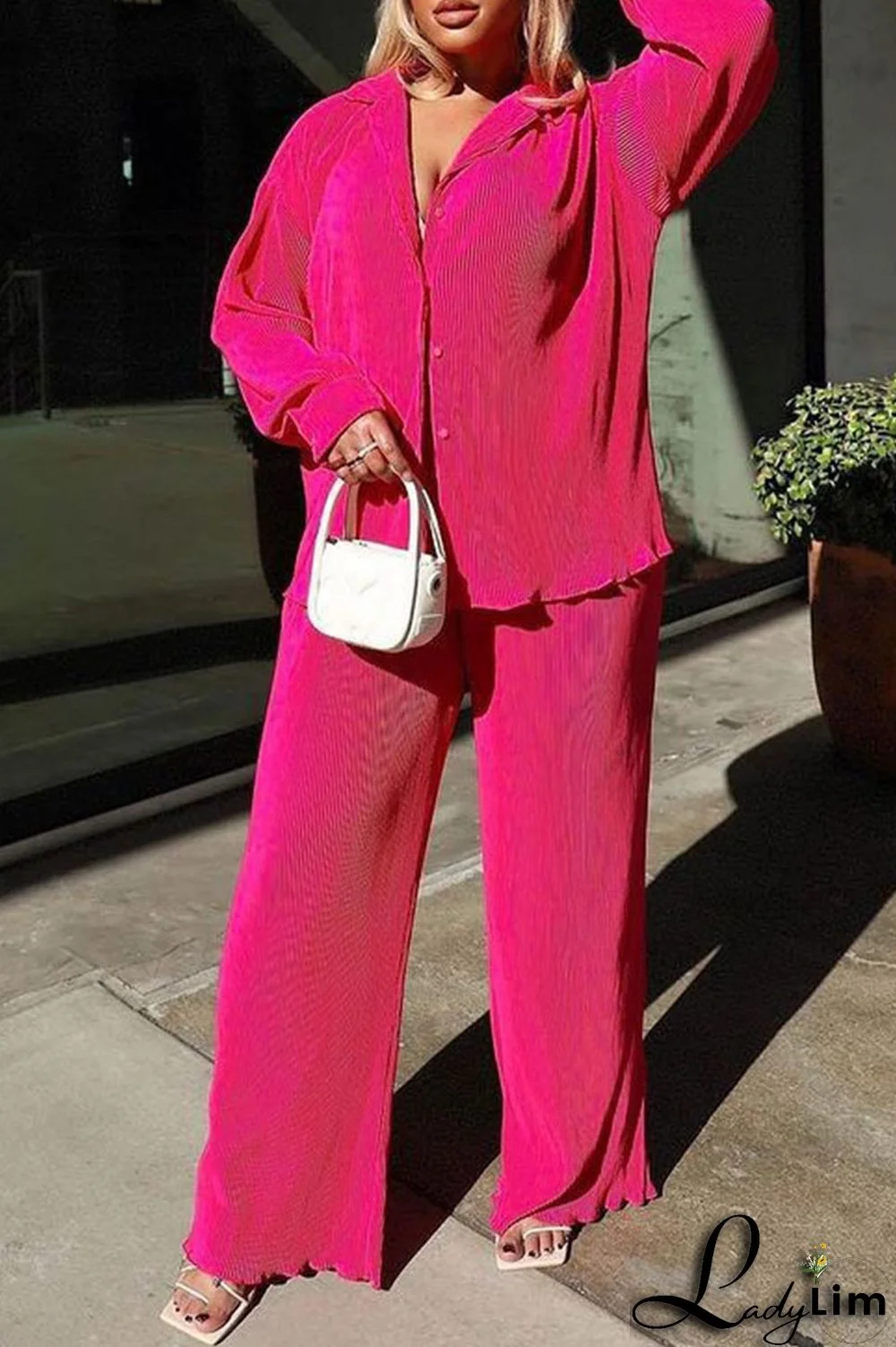 Purple Casual Solid Patchwork Buckle Turndown Collar Long Sleeve Two Pieces