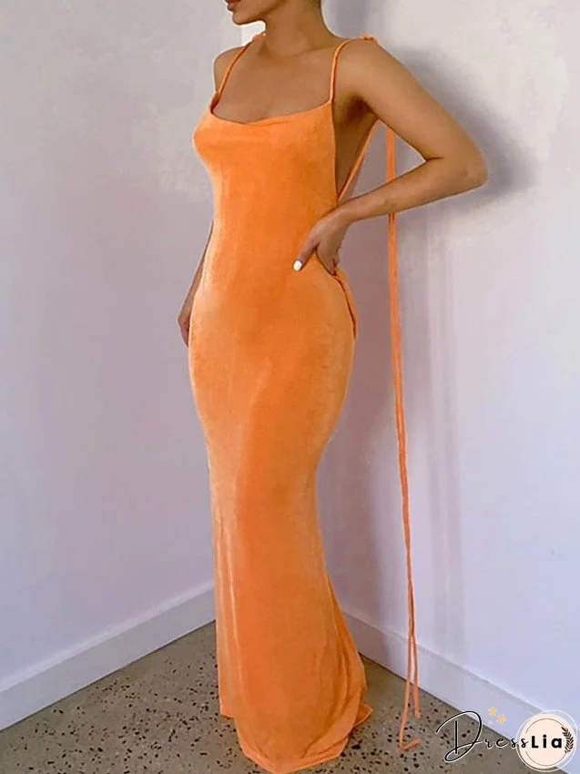 Long Dress Maxi Dress Party Dress Cocktail Dress Sheath Dress Pure Color Hoty Dress Party Backless Sleeveless Strap Dress Regular Fit White Blue Orange Spring Summer S M L for Women