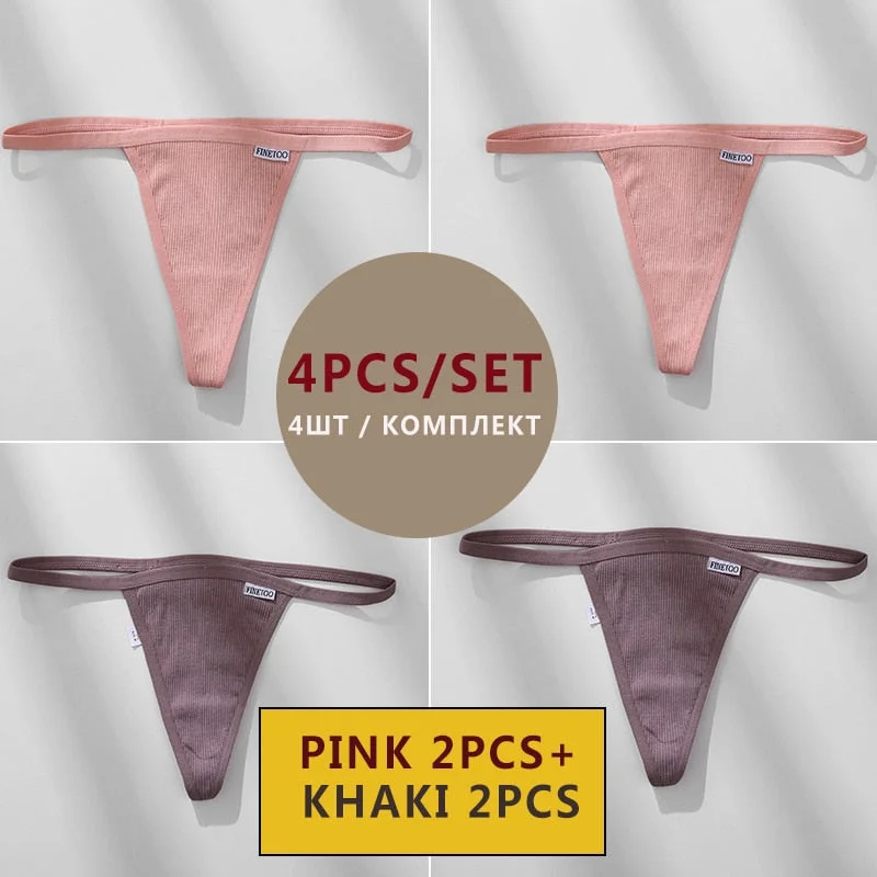 FINETOO 4PCS/Set Cotton Women Panties Woman Thong G-string Underwear Pantys Sexy Low Waist Underpant For Ladies Lingerie Female