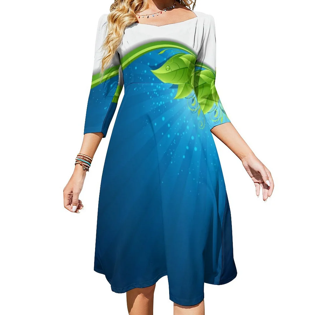 Leggings For Girls For Kids Dress Sweetheart Tie Back Flared 3/4 Sleeve Midi Dresses