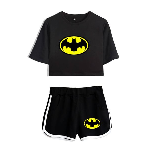 Hero Batman Workout Two Pieces Crop T-shirt + Pant Women The Flash Yoga Sets Vest Fitness Suit GYM Clothing Running Tracksuit Sports Wear Suits