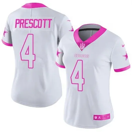 Cowboys #4 Dak Prescott White/Pink Women's Stitched NFL Limited Rush Fashion Jersey
