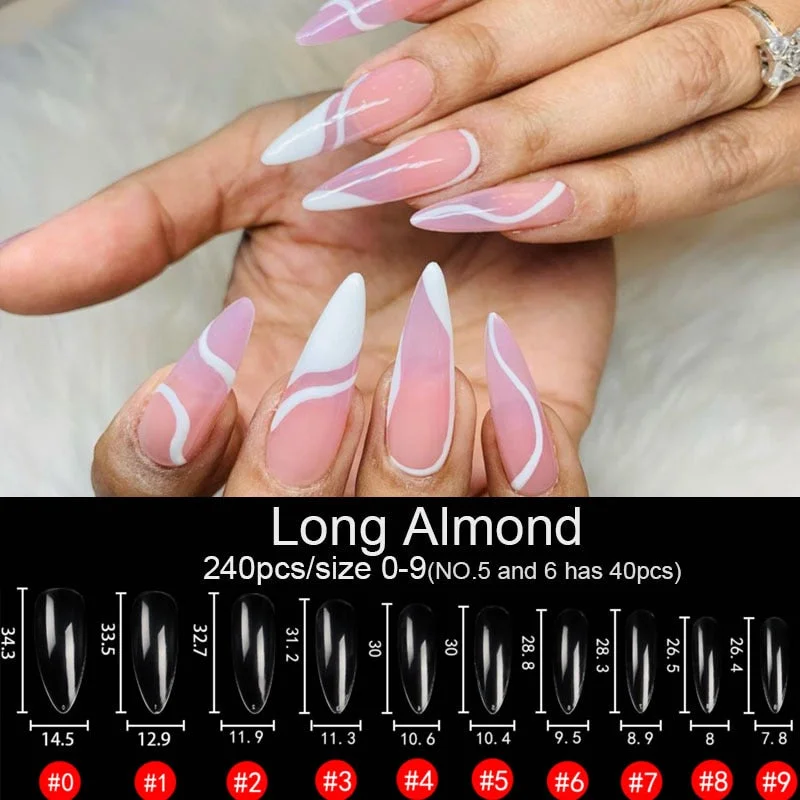 Gel Nails Extension System Full Cover Sculpted Clear Stiletto Coffin False Nail Tips 240pcs/bag-Nail Inspo