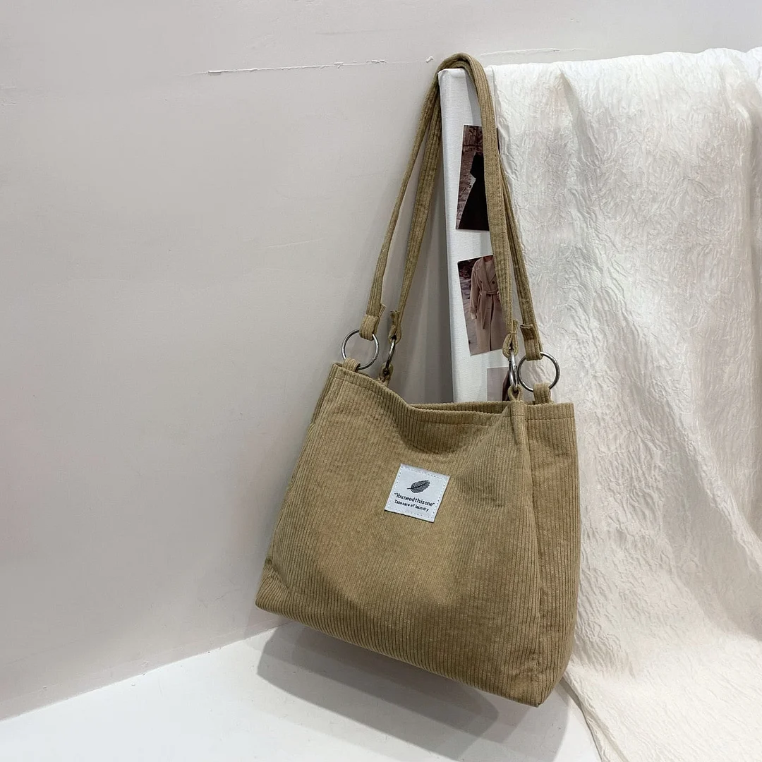 Retro Corduroy Tote Bags for Women 2022 Girls  Fashion Casual Shoulder Bags Large Capacity Solid Color Minimalist Style Handbags