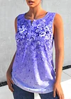 Plus Size Button Detail Floral Print Casual Tank Top