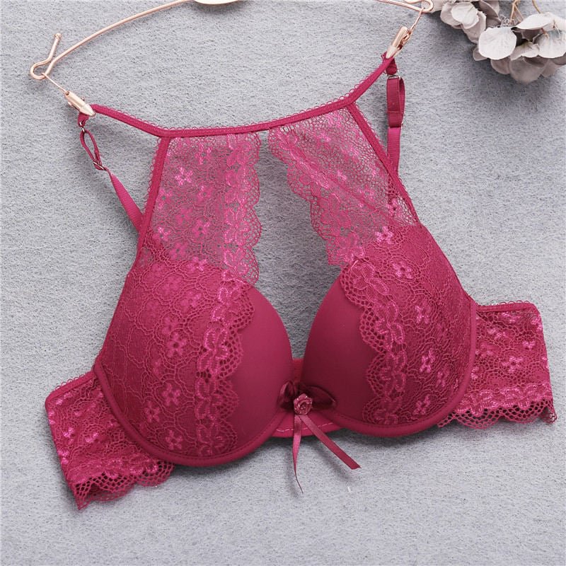 FINETOO Hollow Sexy Bras For Women B C Cup Lace Bra Fashion Push Up Bra Floral Underwear Lace Unlined Brassiere Female Lingerie