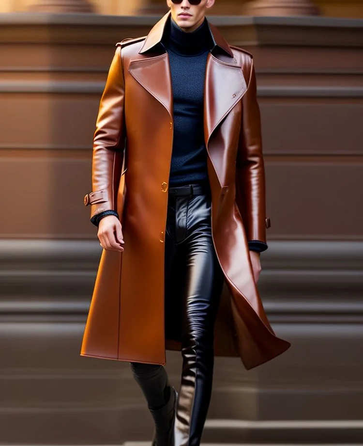PU Leather Turndown Collar Solid Single Breasted Coat 