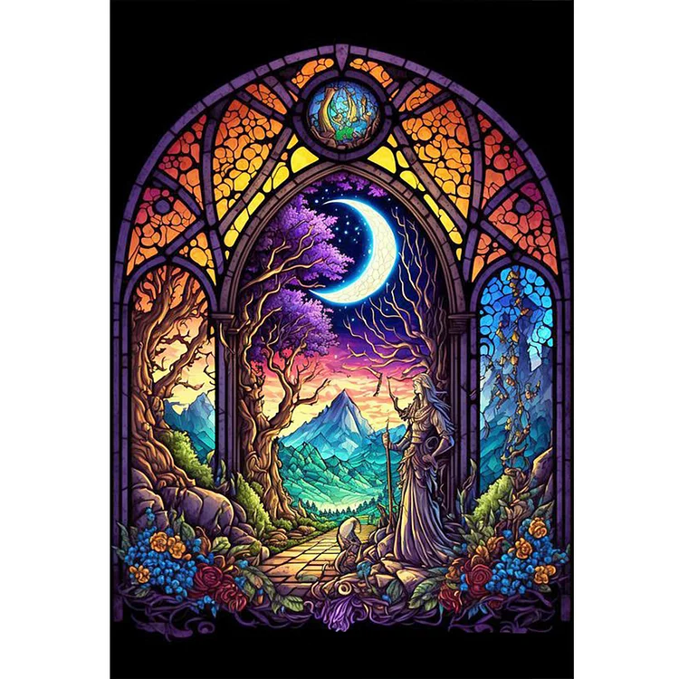 Glass Art - The Witch In The Moonlight 11CT/14CT Stamped Cross Stitch 40*60CM