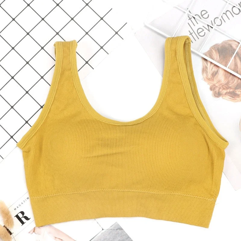 Women Tank Crop Top Bralette Top Seamless Underwear Female Crop Top Sexy Lingerie Cropped Cami Removable Cups Padded Camisole