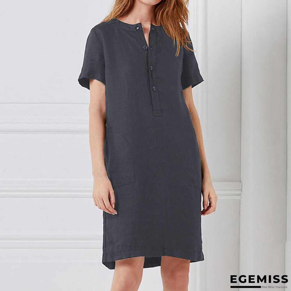 Cotton and Linen Loose Short Sleeve Midlength Dress | EGEMISS