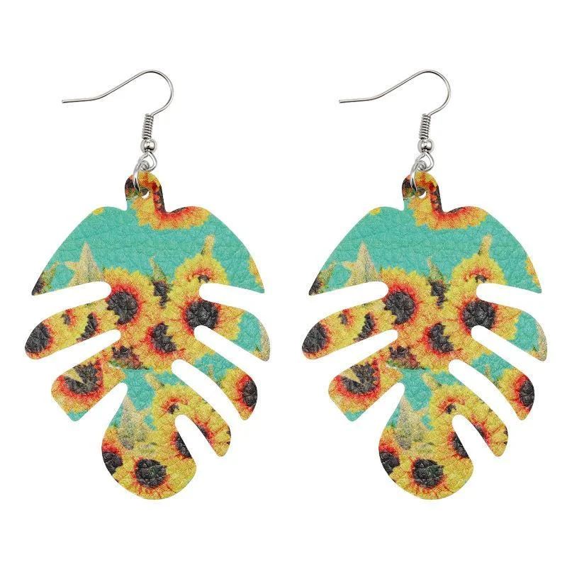 BOHO Leaf Pattern Sunflower Earrings