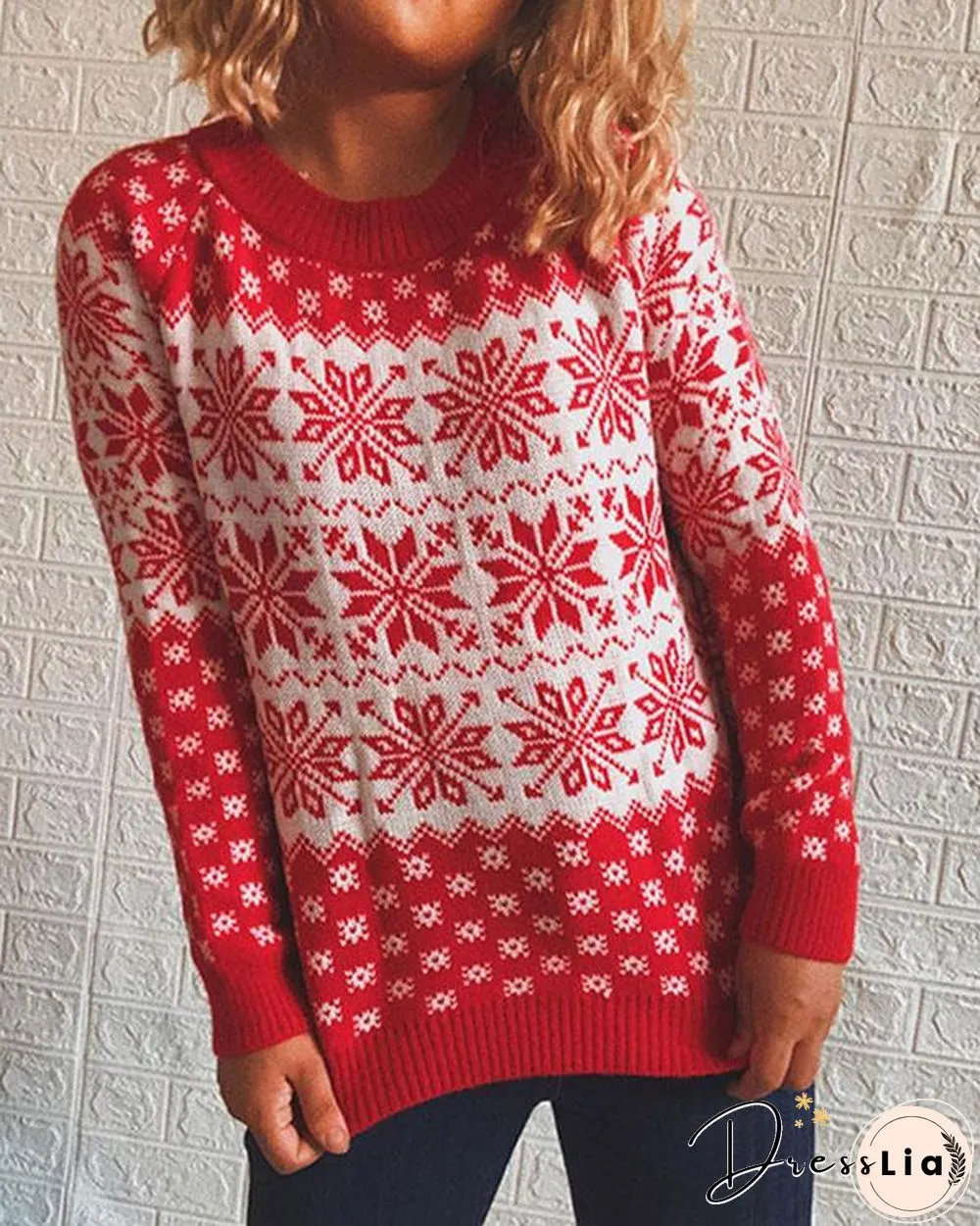 Christmas Snowflake Red White Crotchet Knitted Pullover Sweater