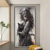 Black And White Girl And Cat-14CT Counted Cross Stitch 50*100cm/19.69*39.37in(Big Size) tapestrymarket